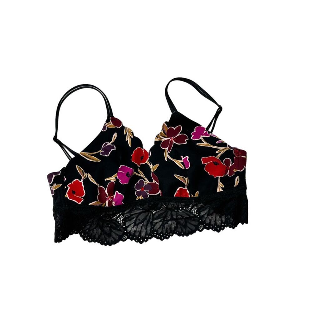 Auden Black Floral Lace Bralette Double Straps Women's Small New
